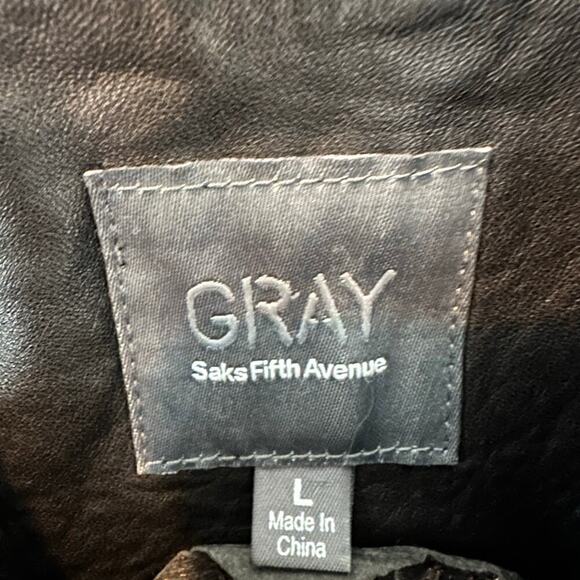 Gray Saks Fifth Avenue Leather Jacket with Lion Stitch - Picture 3 of 4